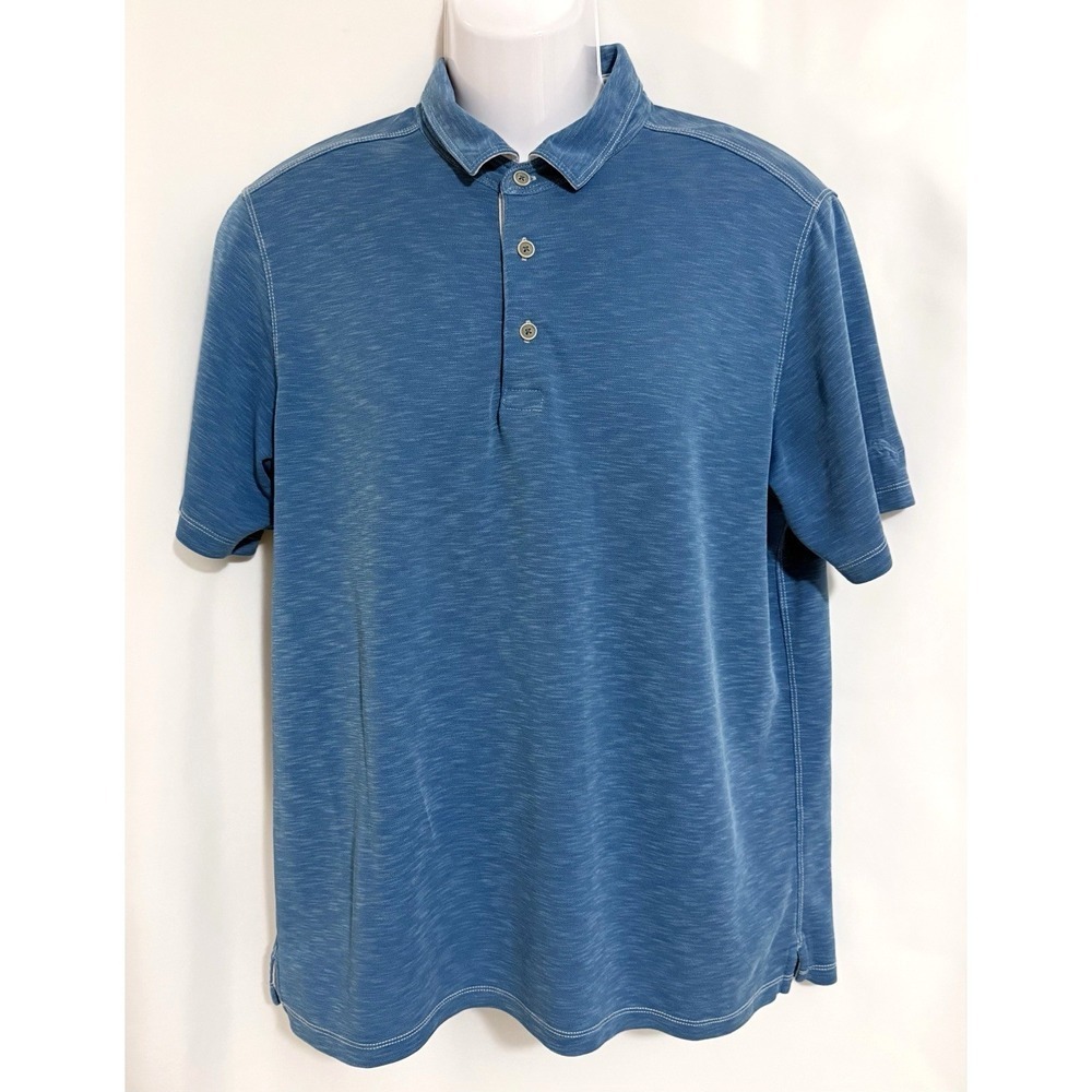 Tommy Bahama Polo Shirt Mens L Heather Blue Golf Beach Casual Short Sleeve Top